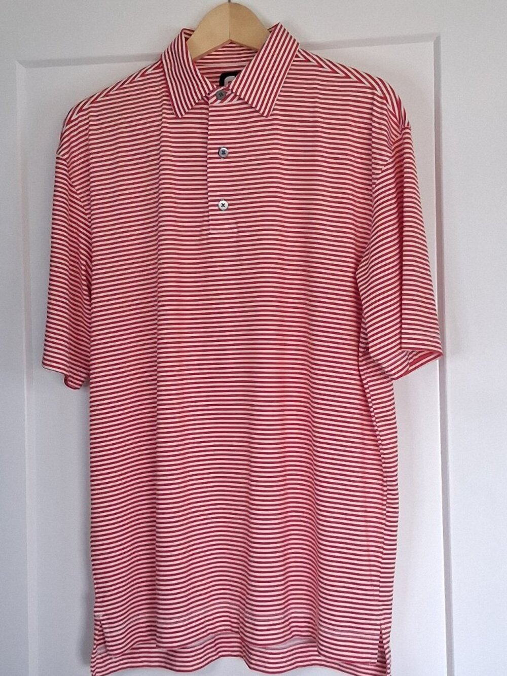FootJoy Polo Shirt Mens Large Red White Striped Golf Performance Short Sleeve